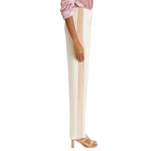 NWOT Cinq A Sept Ruthy Side Sequin Stripe Blush Pink Pleated Front Pants 4 - Picture 2 of 9